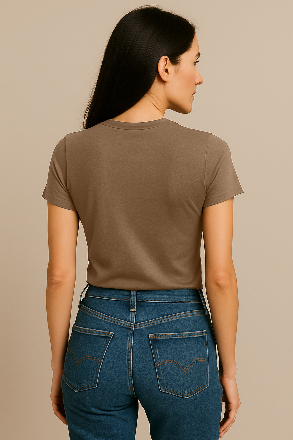 APPETENCE Women's Light Brown Ribbed T-Shirt