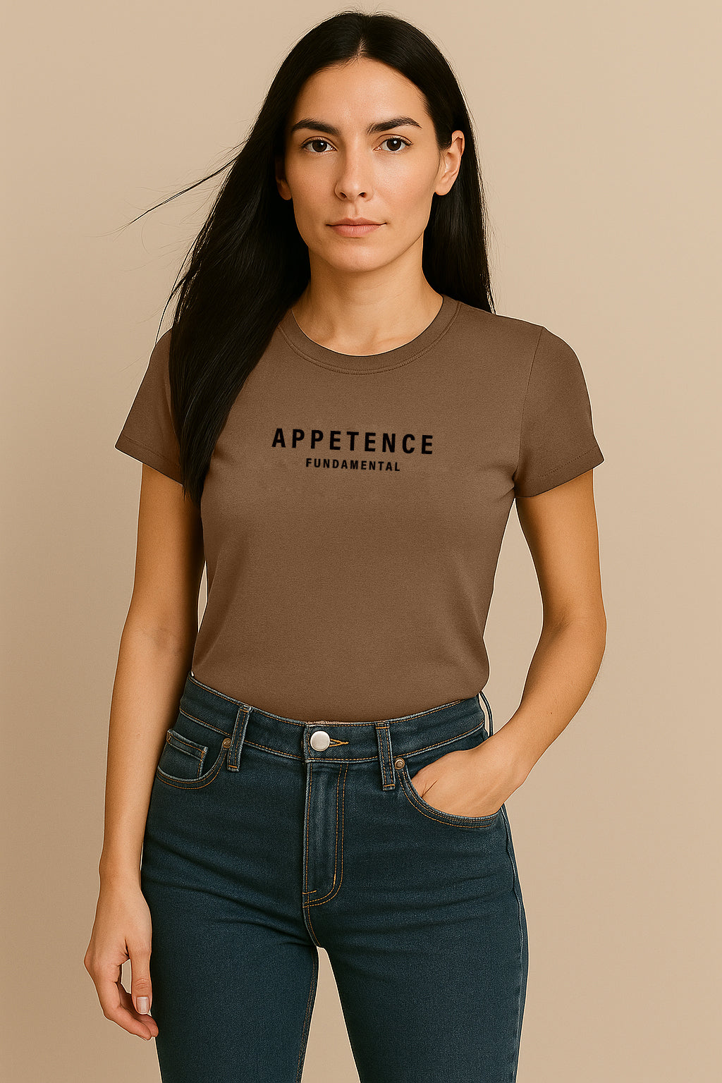 APPETENCE Women's Light Brown Ribbed T-Shirt