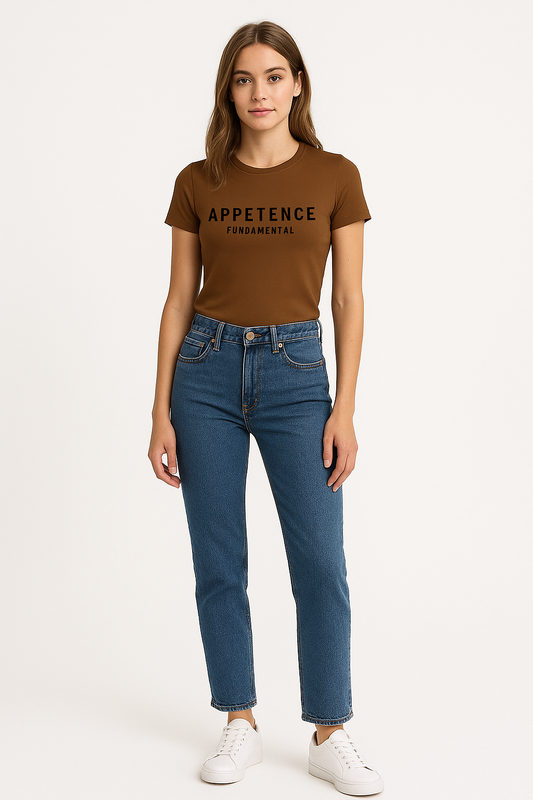 APPETENCE Women's Brown Ribbed T-shirt